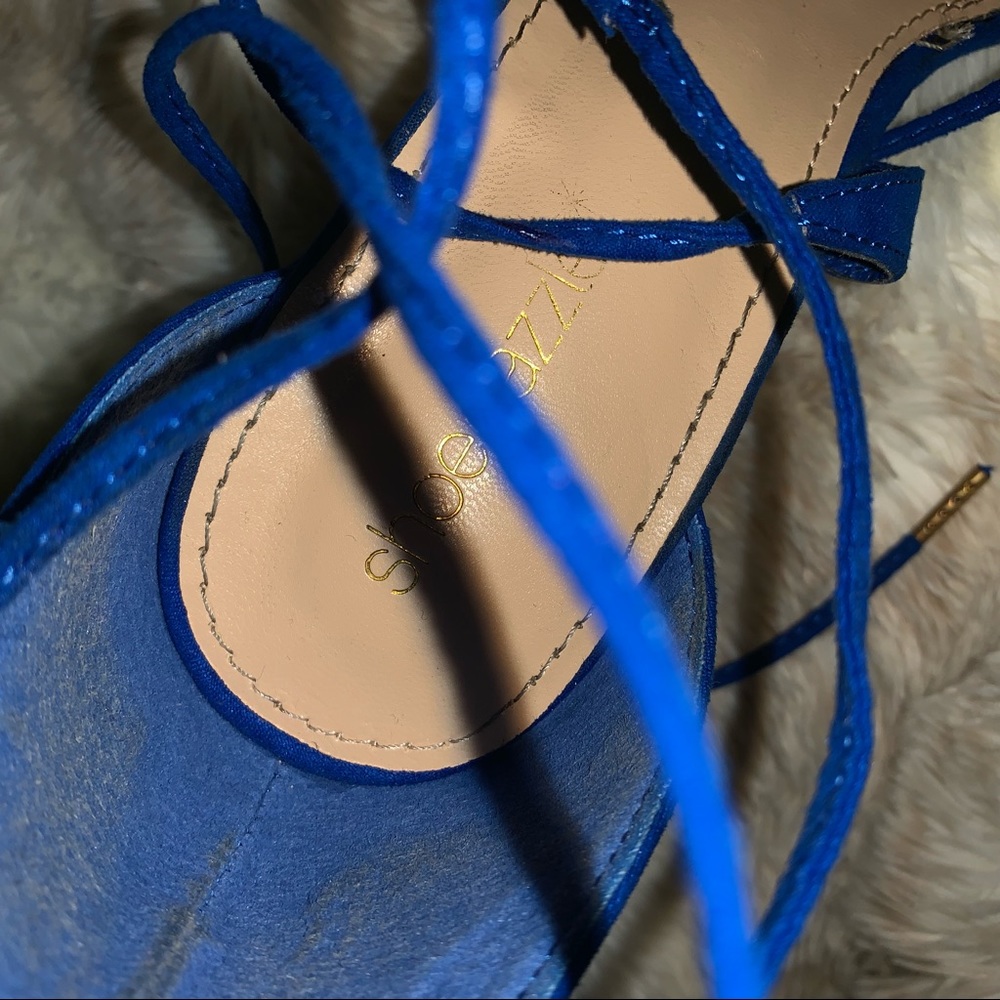 Blue block heels